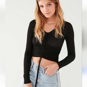 Urban Outfitters Out From Under Womens Long Sleeve Ruched Top Size Large Black